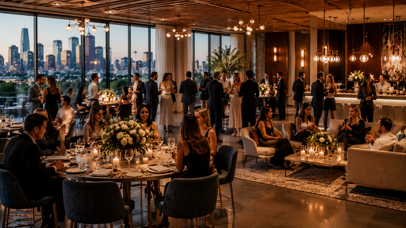 Elegant Houston event space with skyline view
